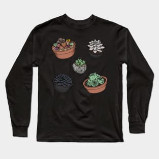 Cute Succulent Sticker Set 2 - Lithops, Ghost Plant, Heart Plant, Black Prince, Greenovia Rose Succulent Long Sleeve T-Shirt